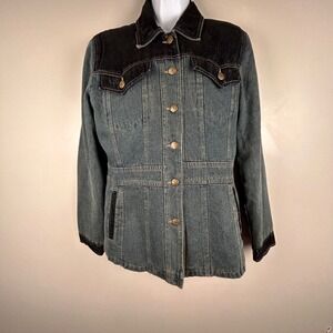 Esprit Vintage 90s Two Tone Denim Jacket Trim Quilted Lining Blue Medium Wash